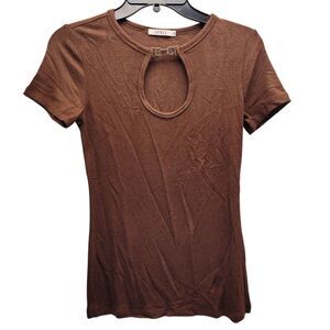 APRLL Women's Brown Short sleeve Keyhole Front Top Size Small